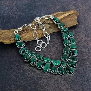 Малахитовый драгоценный камень, ожерелье из стерлингового серебра 925 пробы, ювелирные изделия для нее, ручная работа, новый дизайн, натуральные украшения для женщин Adjustable with 18 inches зелёный