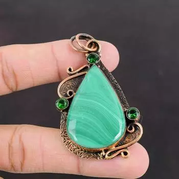 Малахитовый кулон, хромированный диопсидовый кулон, медный кулон, ювелирные изделия ручной работы, абсолютно новый кулон, драгоценный камень, кулон, медные ювелирные изделия, подарок для матери
