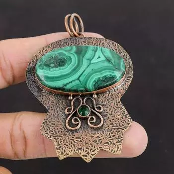 Малахитовый кулон, хромированный диопсидовый кулон, медный кулон, малахитовое украшение ручной работы, очень красивый кулон из драгоценного камня, медное украшение, подарок для нее
