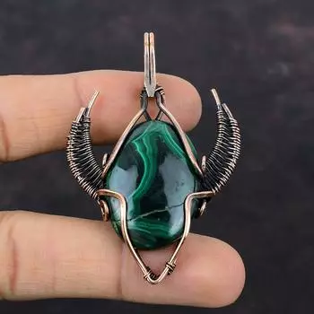 Малахитовый кулон, медная проволока, кулон с драгоценным камнем, антикварные медные украшения, подвеска в форме бычьего лица для подарка, ювелирные изделия ручной работы, обернутая проволокой