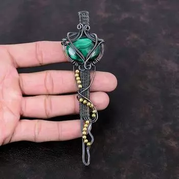 Малахитовый кулон, медная проволока, кулон, ювелирные изделия из натуральных драгоценных камней, кулон ручной работы, подвеска-ключ, медная проволока, ювелирное изделие, подарок для мамы