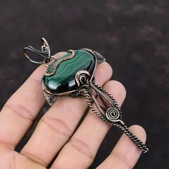 Малахитовый кулон, медная проволока, обернутая ювелирными изделиями из драгоценных камней, достойный кулон ручной работы, кулон в этническом стиле, подарок на свадьбу, потрясающие медные украшения