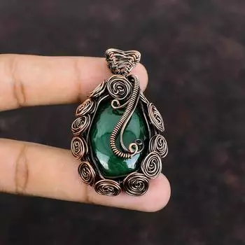 Малахитовый кулон, обернутый медной проволокой, кулон с драгоценным камнем, кулон ручной работы, обернутый медной проволокой, ювелирное украшение в подарок для матери, стильные кулоны