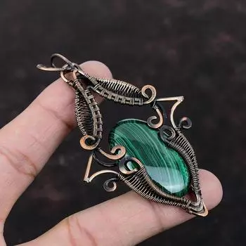 Малахитовый кулон, обернутый медной проволокой, ювелирное изделие, оригинальный кулон из драгоценных камней, кулон ручной работы, подарок для женщин, обернутый медной проволокой, кулон для подарка