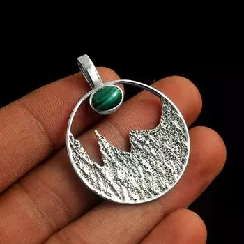 Малахитовый кулон, Серебряные украшения-подвески, Стерлинговое серебро 925 пробы, Ювелирные изделия ручной работы, Горный кулон зелёный