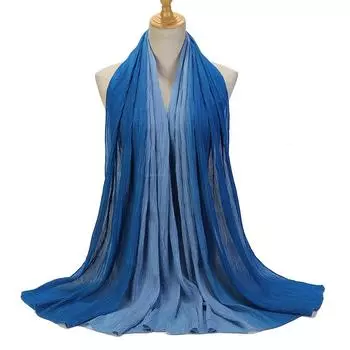 Малайзия Дубай Цветной мятый шарф Женский платок для головы Постепенная смена цвета Шелковый шарф 70*180CM