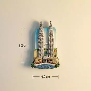 Малайзия Куала-Лумпур Башни-близнецы 3D Стереоскопические Туристические сувениры Картина из смолы Украшение для дома Магниты на холодильник