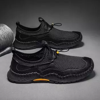 Мужские дышащие удобные кроссовки, горячая распродажа, мужская повседневная обувь для отдыха на природе, мужская обувь для вождения, универсальная кожаная модная обувь для мужчин 38 чёрный