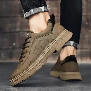 Male Comfortable Business Shoe All-match Leather Flats Fashion Walking Shoes Men New Arrival Male Lace-Up Skate Footwear Men 39 темно-серого