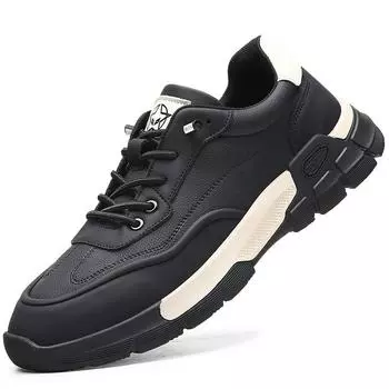 Male Comfortable Casual Shoes Leather Lace-Up Flats Mens Lightweight Sneakers New Male Driving Shoe Outdoor Men s Skate Shoes 38 чёрный