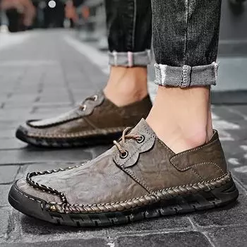 Male Comfortable Flats Leather Fashion Business Shoes Men Classic Men Footwear for Wedding All-match Mens Lace-Up Walking Shoes 38 чёрный
