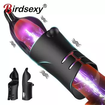 Мужской стимулятор головки члена 12 режимов Тренажер для продления эрекции Вибратор Вращающийся мастурбатор Автоматический оральный оргазм Секс Секс-игрушка для мужчин