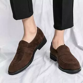 Male pointed loafers Fashionable minimalist Flat bottom Wedding party outdoor leisure business walking men s Black shoes 37 чёрный