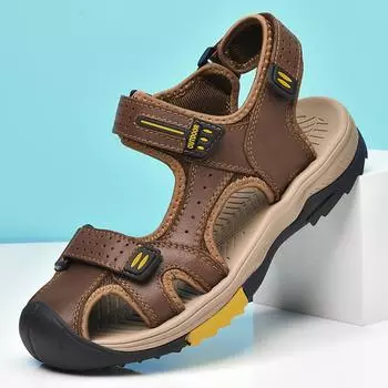 Male Sandals Summer Leather Fashion Beach Shoes Lightweight Breathable Comfortable Roman Shoes Sandals for Men Luxury 38 коричневый