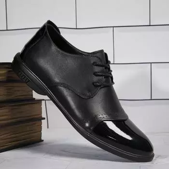 Male Shoes 2024 Fashion Spring Autumn Leisure office Footwear Mens Shoes Luxury Genuine Leather Men Casual Oxford Shoes Big Size 36 чёрный