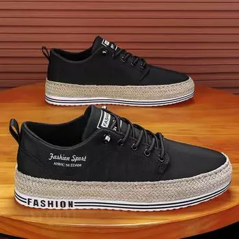 Male Sneakers Elastic Laces Thick Bottom Round Toe Walking Shoes Soft Comfortable All-match Breathable Wear-Resistant Non-slip 39 чёрный