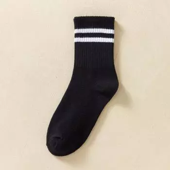 Male Spring and Summer Stripe Two Bar College Style Leisure Sports Tube Socks 1 pair
