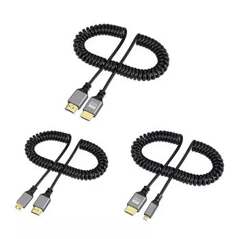 Male To Male Spring Cable HD/Mini HD/ Micro HD Port To HDMI2.0-compatible Coiled Extension Cable Extension Cord for Camera