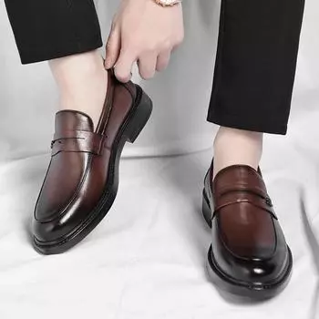 Male Wedding Party Flats 2024 All-match Casual Business Footwea Leather Mens Shoes New Dress Shoes Slip-on Office Formal Shoes 38 чёрный