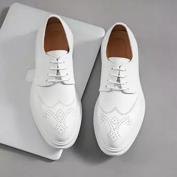 Male White Wedding Dress Leather Fashion Brogue Shoes Men 2024 New Arrival Non-Slip Business Shoes Luxury Brand Men Dress Shoes 38 белый