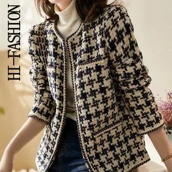 Маленькая ароматная куртка женская ранняя осень универсальная твидовая куртка с темпераментом была тонкая зимняя одежда M