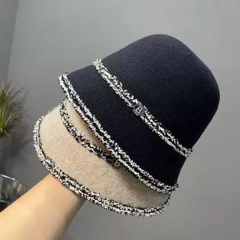 Маленькая ароматная шерстяная шляпа-чаша для женщин на осень и зиму, теплая и модная, универсальная, подчеркивающая лицо, маленькая модная шляпа 56-58cm чёрный