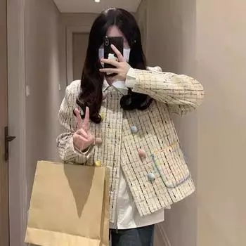 Маленькая ароматная ветровка ярких цветов, женская весна-осень 2023, студенческая корейская свободная верхняя куртка, повседневная куртка, нишевая тенденция S абрикосовый