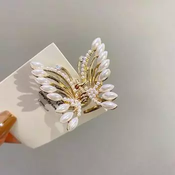 Маленькая бабочка, зажим сбоку, задняя головная пластина, аксессуары для волос, жемчуг, кристалл, женский высокий хвост, модный сексуальный головной убор для девочек A