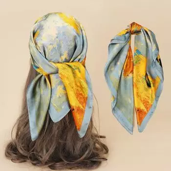 Маленькая бандана, хиджаб, шарф для женщин, модный носовой платок, шелковые атласные шарфы на шею 70 см 70cm жёлтый