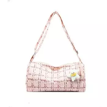 Маленькая бархатная сумка через плечо Fresh Girl, женская универсальная повседневная сумка-подушка в форме цилиндра, большая вместимость, женская сумка-мессенджер розовый