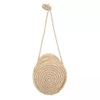Маленькая бежевая плетеная круглая сумка Женская DEELUXE 74