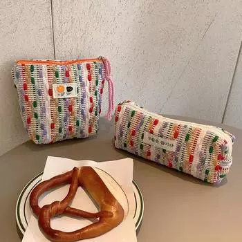 Маленькая большая косметичка, парусиновая сумка для монет, студенческая сумка-карандаш на запястье, радужная косметичка в стиле Ins, ручная кладь