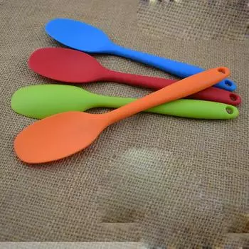 Маленькая цельная силиконовая суповая ложка, кастрюля с антипригарным покрытием и лопатка, кухонные принадлежности для приготовления пищи красный