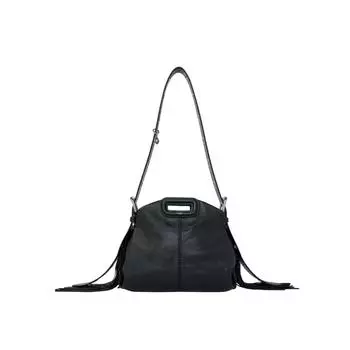 Маленькая черная сумка Мисс M, Crackle Leather Mini Miss M Bag Black, Maje