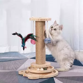 Маленькая деревянная башня для кошек из натурального сизаля, кошачье дерево, многофункциональная дорожка, интерактивная игрушка для кошек, тизер для кошек, игрушки для котят белый