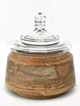 Маленькая деревянная шкатулка со стеклянной крышкой, Wooden Round Taper Box With Glass Lid, John Molly Decor&Gifts