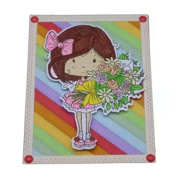 Маленькая девочка букет граница металлический серебристый трафарет тиснение резка штампы для скрапбукинга бумага альбом карты изготовление серебряный