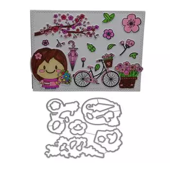 Маленькая девочка цветок велосипедная рама металлический серебристый трафарет тиснение резка штампы для скрапбукинга бумага альбом карты изготовление серебряный