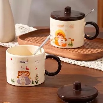 Маленькая девочка керамическая чашка пасторальный стиль ложка кружка домашний набор маленький подарочный стаканчик для воды милая девочка чашка 350ML
