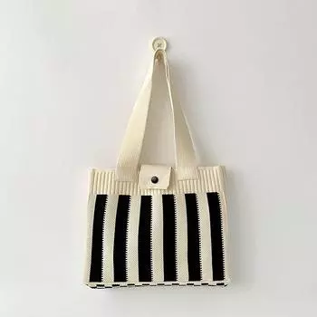 Маленькая дизайнерская черно-белая вертикальная полосатая сумка, вязаная сумка через плечо, студенческая сумка-тоут белый