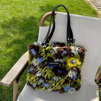 Маленькая дизайнерская масляная живопись, художественная цветная плюшевая сумка-тоут, художественное творчество, осень и зима, новая большая вместительная сумка для отдыха Tide