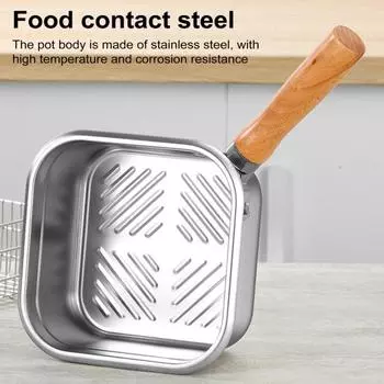 Маленькая фритюрница, пароварка, кухонная утварь, кухонный инструмент, деревянная ручка, переносная сковорода из нержавеющей стали для овощей, походов, пикников A