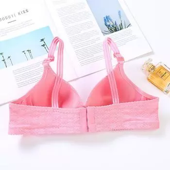 Маленькая грудь собрана, бюстгальтеры с двойной грудью закрыты, нижнее белье с маленькой чашкой, тонкий хлопок, без металлического кольца, дышащий жаккардовый бант Size 34/75B фиолетовый