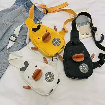 Маленькая холщовая нагрудная сумка желтого цвета с уткой для детей, черные, белые, розовые сумки на плечо большой вместимости, сумки-органайзеры для телефона 15x24x5cm чёрный