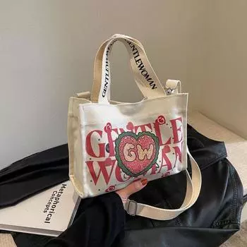 Маленькая холщовая сумка с красочным принтом в виде букв, новая фактурная повседневная сумка через плечо