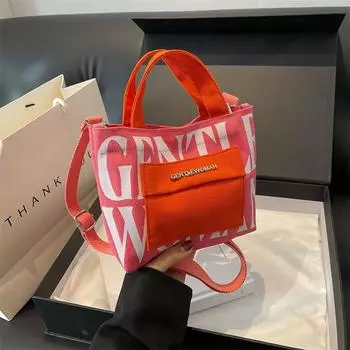 Маленькая холщовая сумка с принтом в виде мини-буквы, контрастного цвета, повседневная сумка через плечо