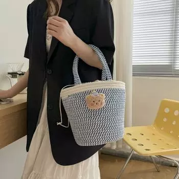 Маленькая и модная сумка-ведро, элитная и изысканная сумочка, новая тканая сумка 2024 года, женская сумка с милым мультяшным рисунком