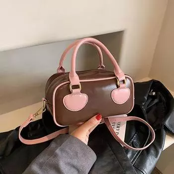 Маленькая и модная женская ручная сумка для боулинга контрастного цвета в 2024 году, новая модная сумка через плечо на одно плечо, универсальная маленькая квадратная сумка