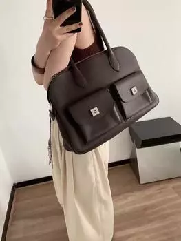 Маленькая и нишевая ретро-сумка BMW из кожи седла, винтажная сумка, новая натуральная кожа, двойной карман, женская сумка, сумка через плечо 37x10x29cm коричневый