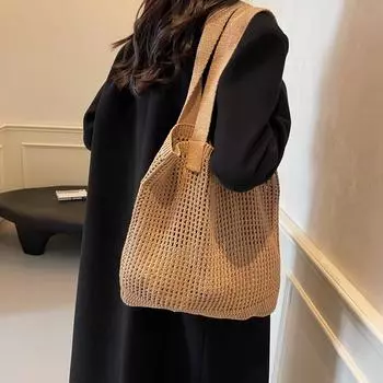 Маленькая и универсальная вязаная сумка, простая плетеная сумка, сетчатая ажурная женская сумка через плечо, сумка-тоут